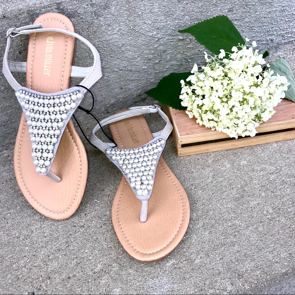 NEW!! OLIVIA MILLER Faux Pearl Thong Sandals
